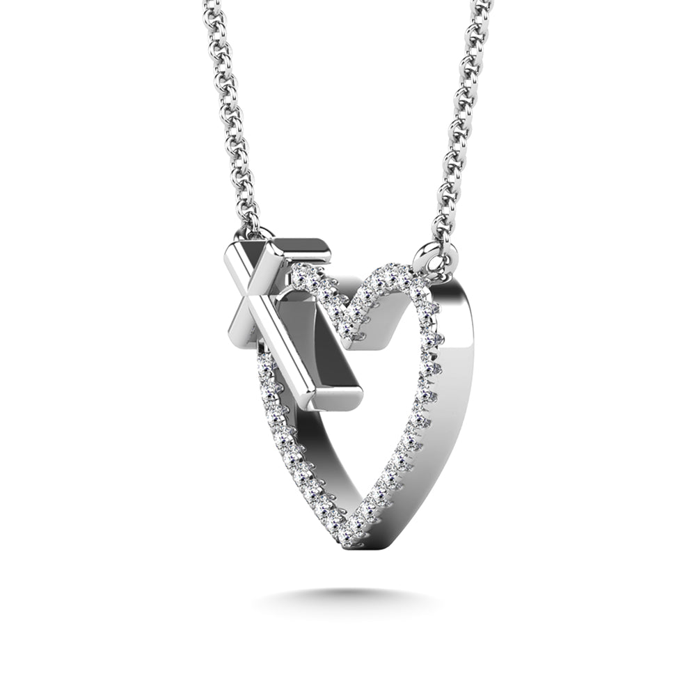 10K White Gold Diamond 1/10 Ct.Tw. Heart and Cross Pendant