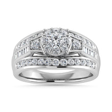 Diamond 1 Ct.Tw. Round and Flat Straight Baguette Engagement Ring in 14K White Gold