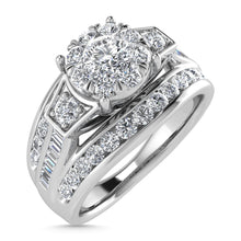 Diamond 1 Ct.Tw. Round and Flat Straight Baguette Engagement Ring in 14K White Gold