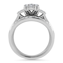 Diamond 1 Ct.Tw. Round and Flat Straight Baguette Engagement Ring in 14K White Gold