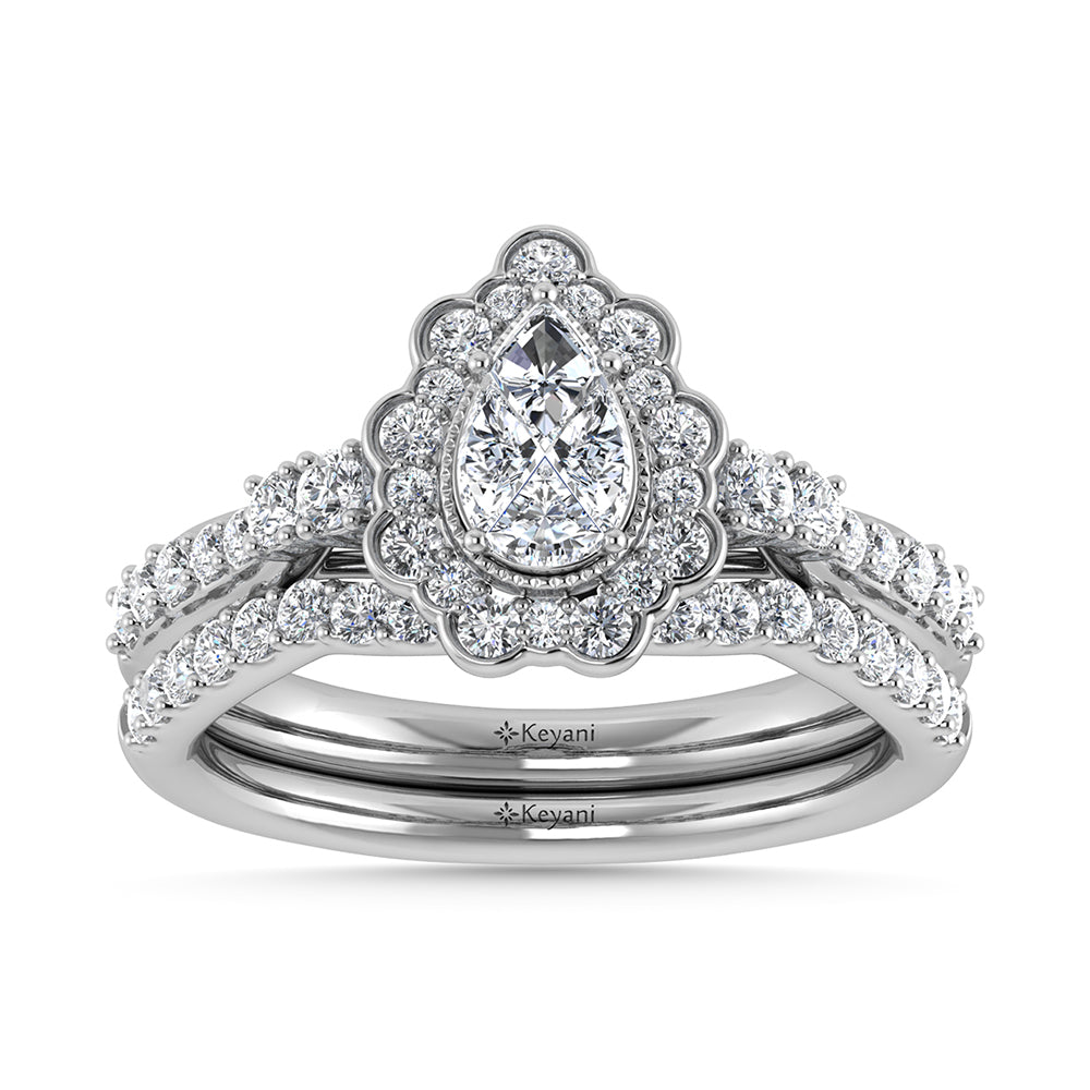 10K White Gold Diamond 1 Ct.Tw. Pear Shape Bridal Ring