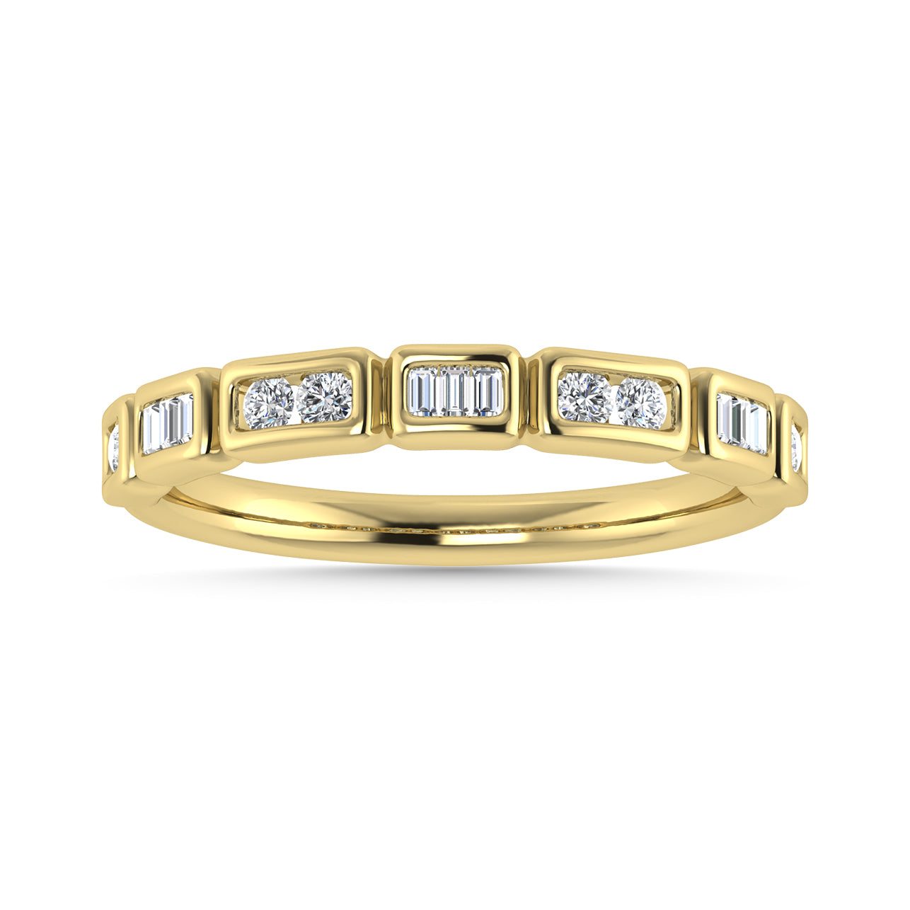 Diamond 1/5 Ct.Tw. Round and Straight Baguette Stack Band in 14K Yellow Gold