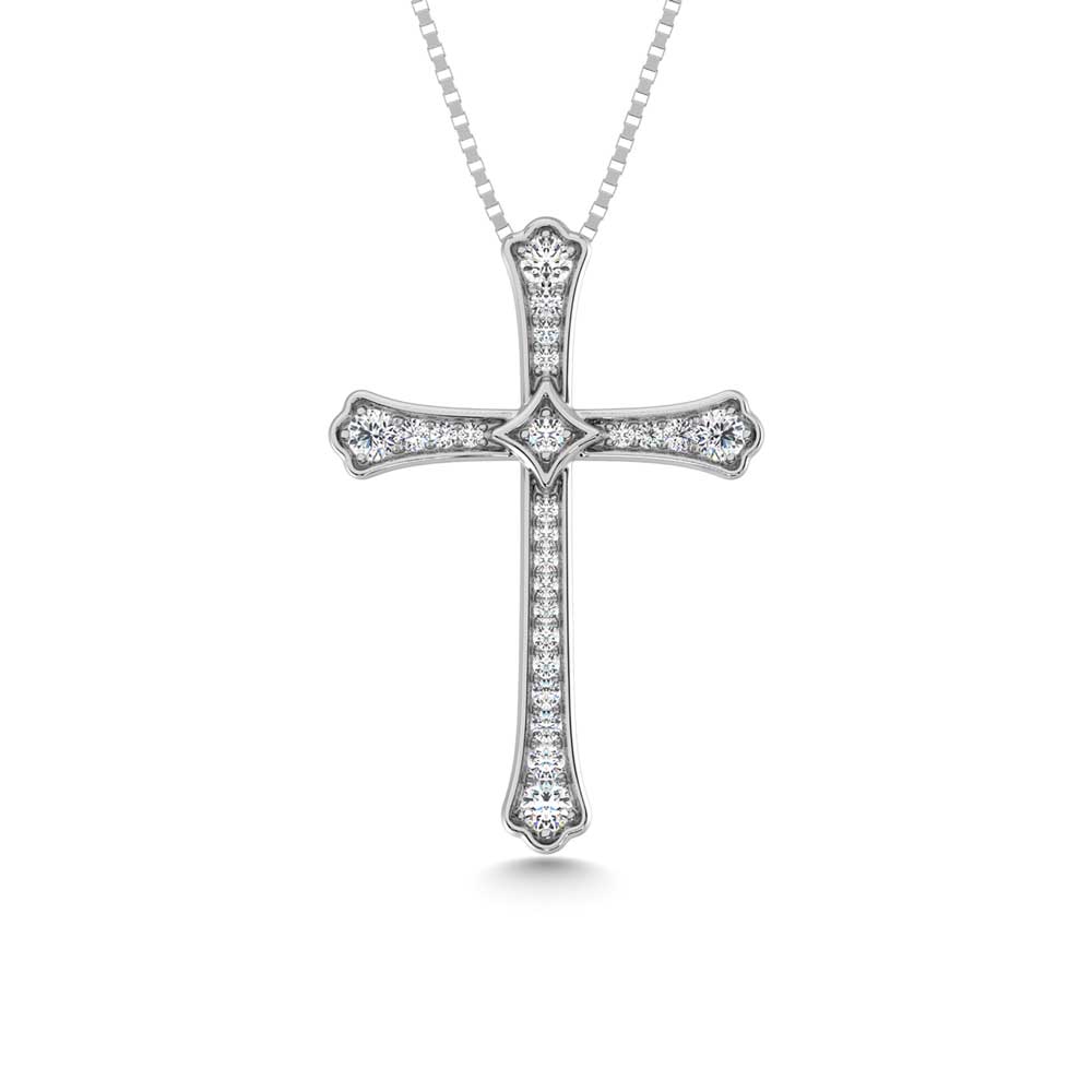 14K White Gold Diamond 1/4 Ct.Tw. Cross Pendant