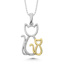 Diamond Accent Cat and Kitten Pendant in Sterling Silver and 10K Yellow Gold - thediamondsq
