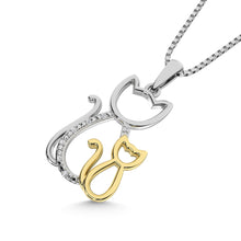 Diamond Accent Cat and Kitten Pendant in Sterling Silver and 10K Yellow Gold - thediamondsq