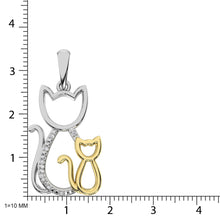 Diamond Accent Cat and Kitten Pendant in Sterling Silver and 10K Yellow Gold - thediamondsq