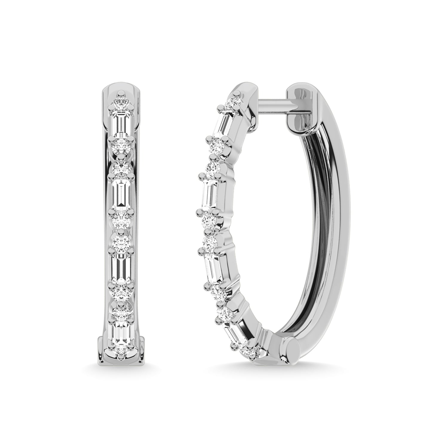 14K White Gold Diamond 1/4 Ct.Tw. Hoop Earrings - thediamondsq