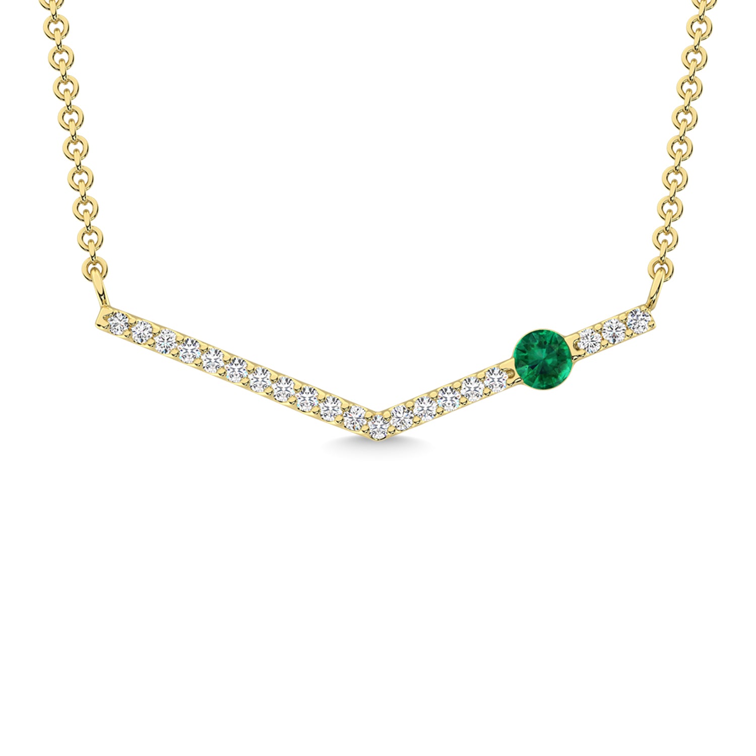 10K Yellow Gold Diamond 1/5 Ct.Tw. And Emerald Necklace