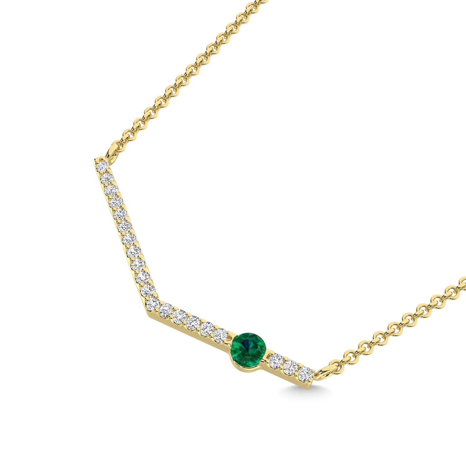 10K Yellow Gold Diamond 1/5 Ct.Tw. And Emerald Necklace