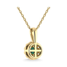 14K Yellow Gold Emerald and Diamond 1/4 Ct.Tw. Fashion Pendant