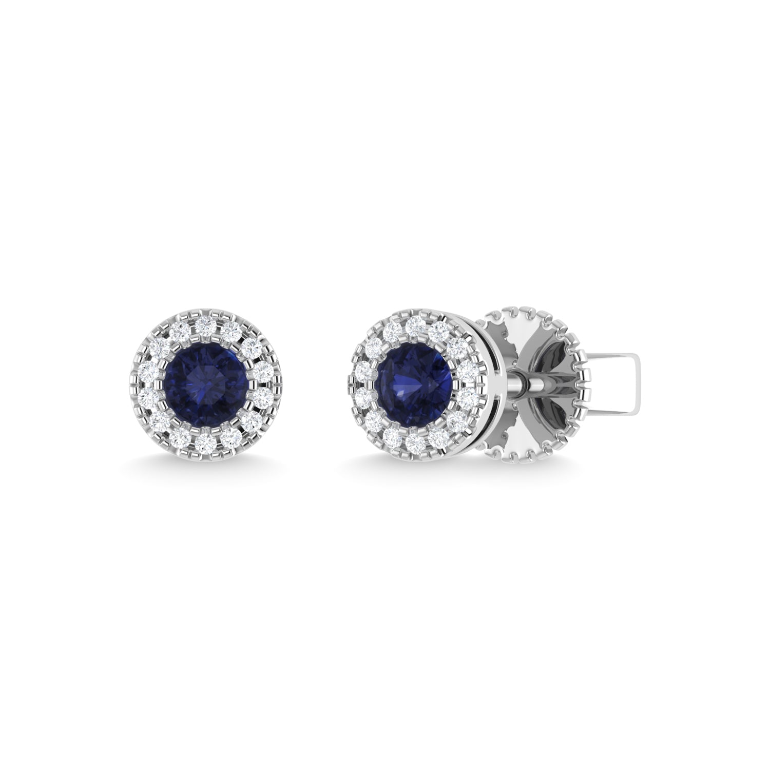14K White Gold Blue Sapphire and Diamond 1/5 Ct.Tw. Fashion Earrings
