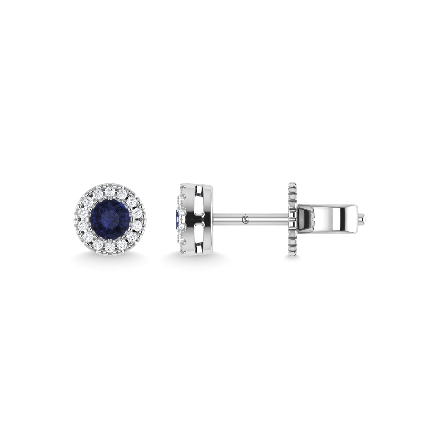 14K White Gold Blue Sapphire and Diamond 1/5 Ct.Tw. Fashion Earrings