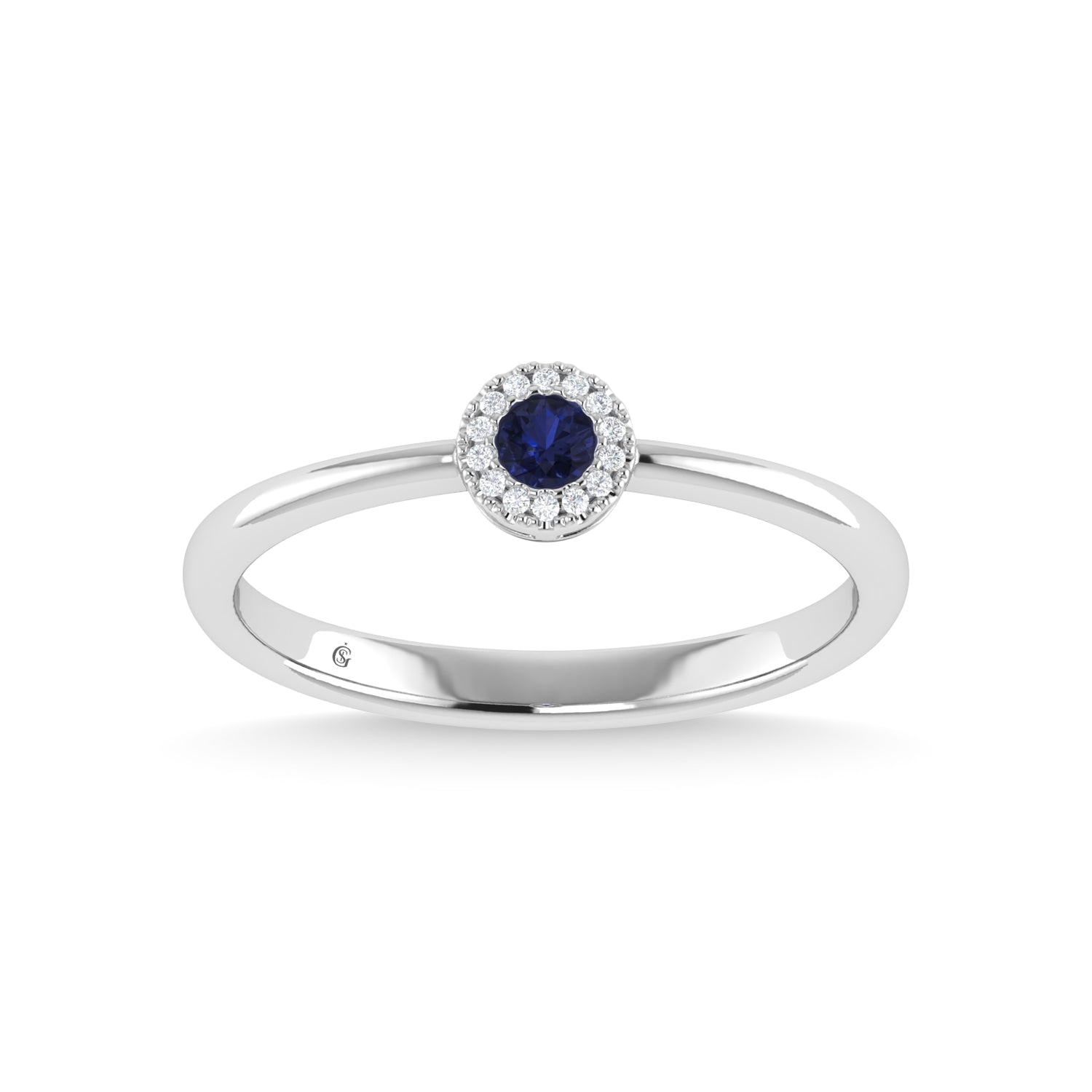 14K White Gold Blue Sapphire and Diamond 1/10 Ct.Tw. Fashion Ring