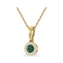 14K Yellow Gold Emerald and Diamond 1/6 Ct.Tw. Fashion Pendant