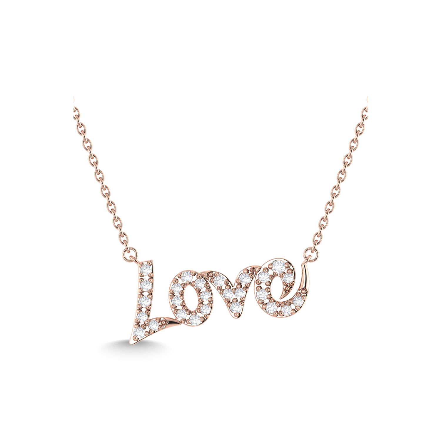 14K Rose Gold Diamond 1/10 Ct.Tw. "LOVE" Fashion Necklace