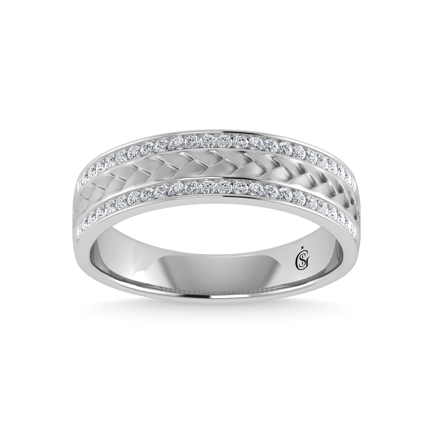 14K White Gold Diamond 1/3 Ct.Tw. Mens Machine Band