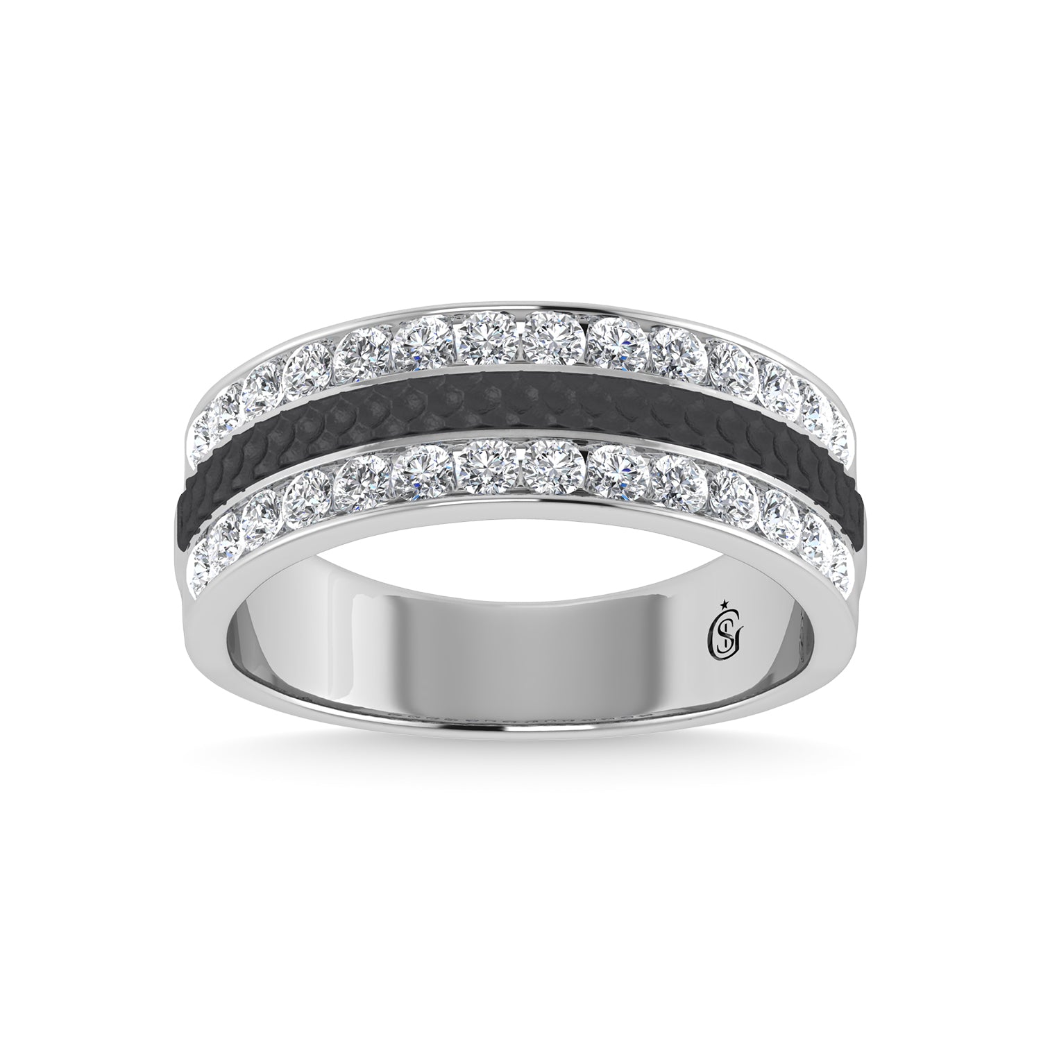 14K White Gold Diamond 1 Ct.Tw. With Black Rhodium Facet Mens Machine Band