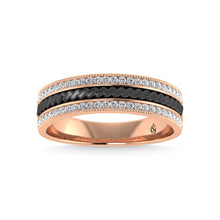 14K Rose Gold Diamond 1/3 Ct.Tw. With Black Rhodium Facet Mens Machine Band