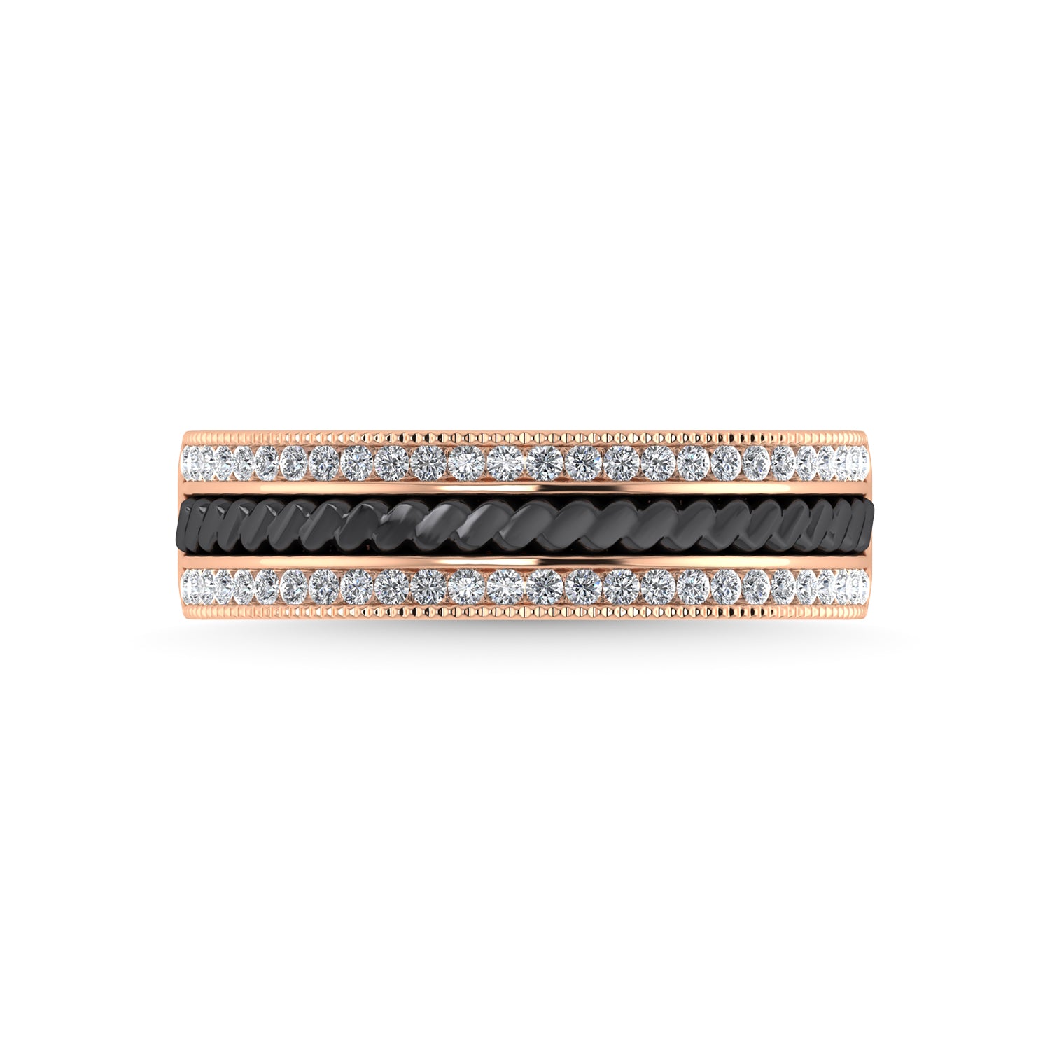 14K Rose Gold Diamond 1/3 Ct.Tw. With Black Rhodium Facet Mens Machine Band