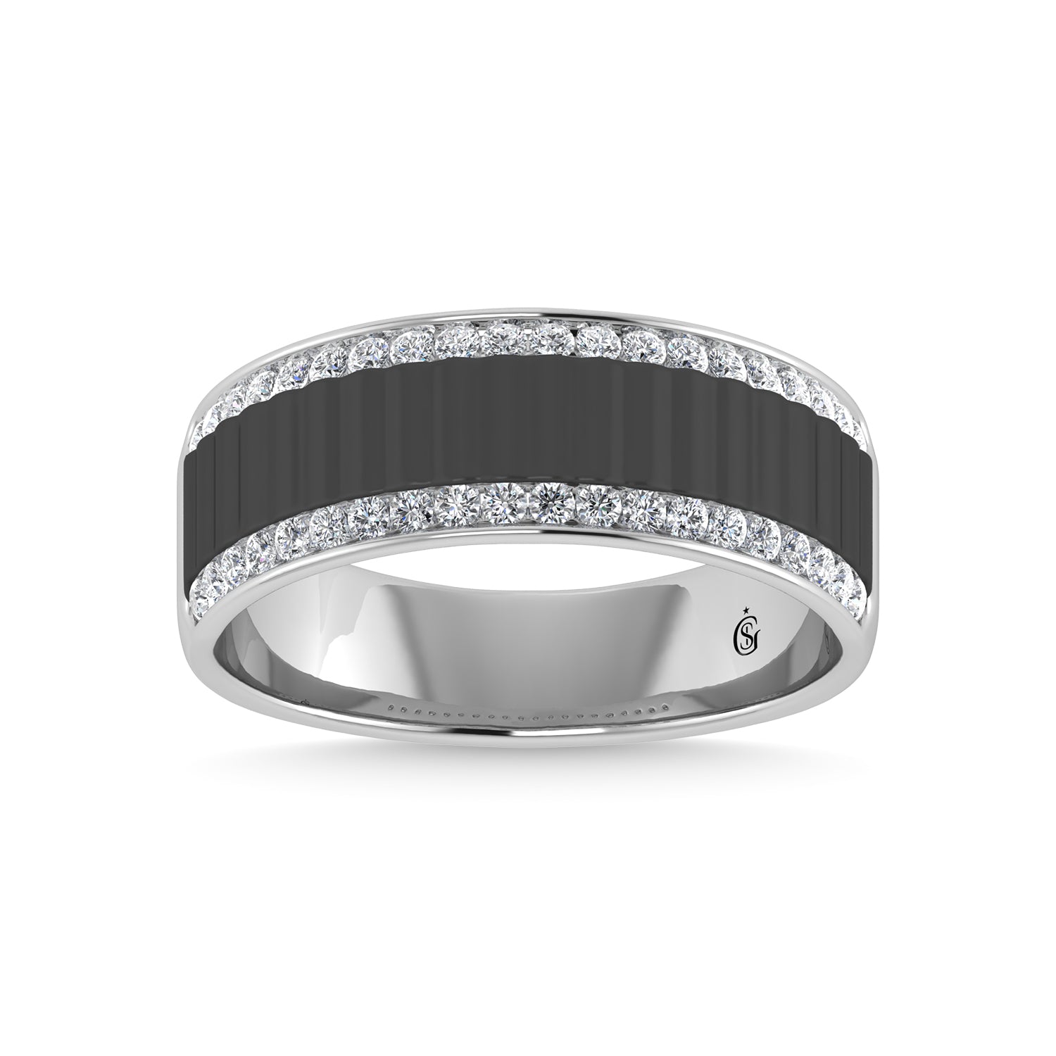 14K White Gold Diamond 1/2 Ct.Tw. With Black Rhodium Facet Mens Machine Band