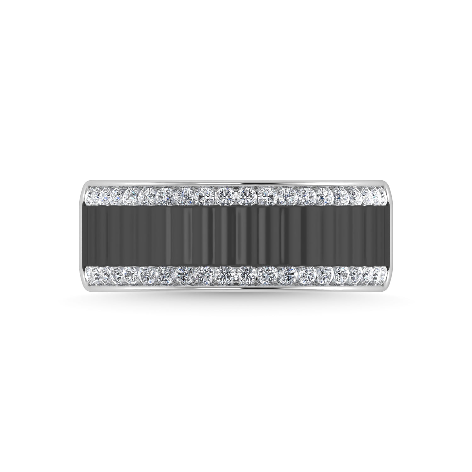 14K White Gold Diamond 1/2 Ct.Tw. With Black Rhodium Facet Mens Machine Band