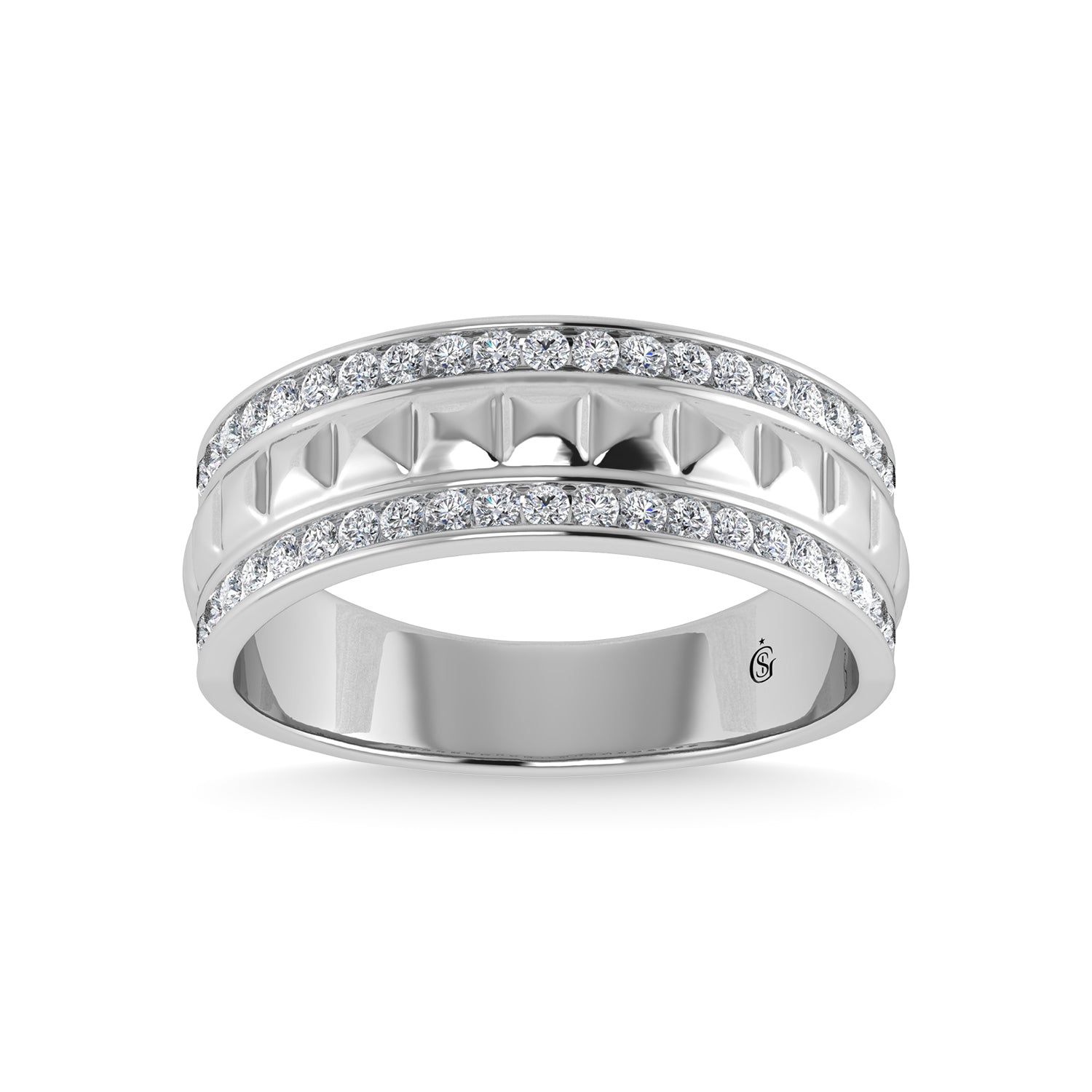 14K White Gold Diamond 1/2 Ct.Tw. Mens Machine Band