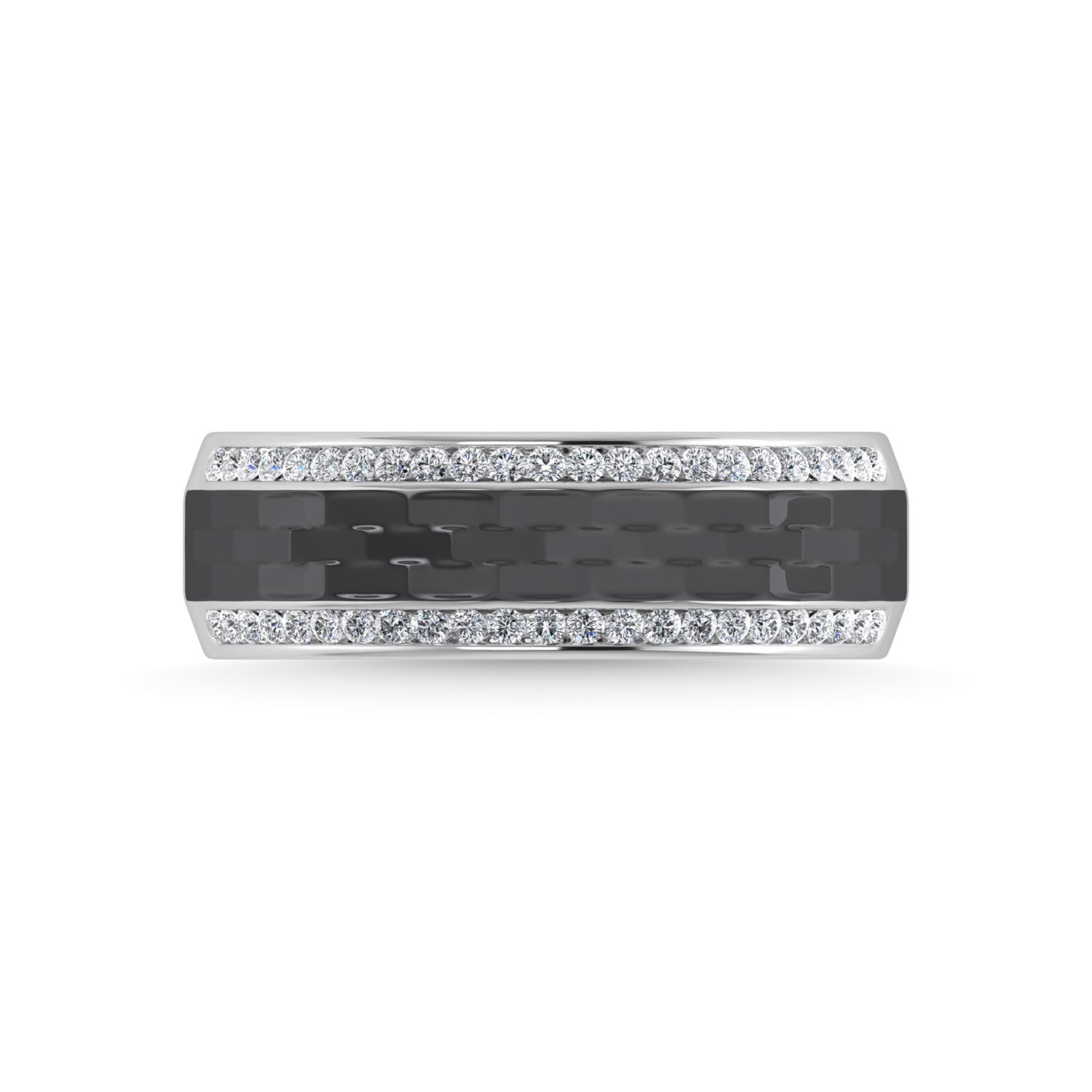 14K White Gold Diamond 1/4 Ct.Tw. With Black Rhodium Facet Mens Machine Band