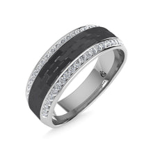 14K White Gold Diamond 1/4 Ct.Tw. With Black Rhodium Facet Mens Machine Band