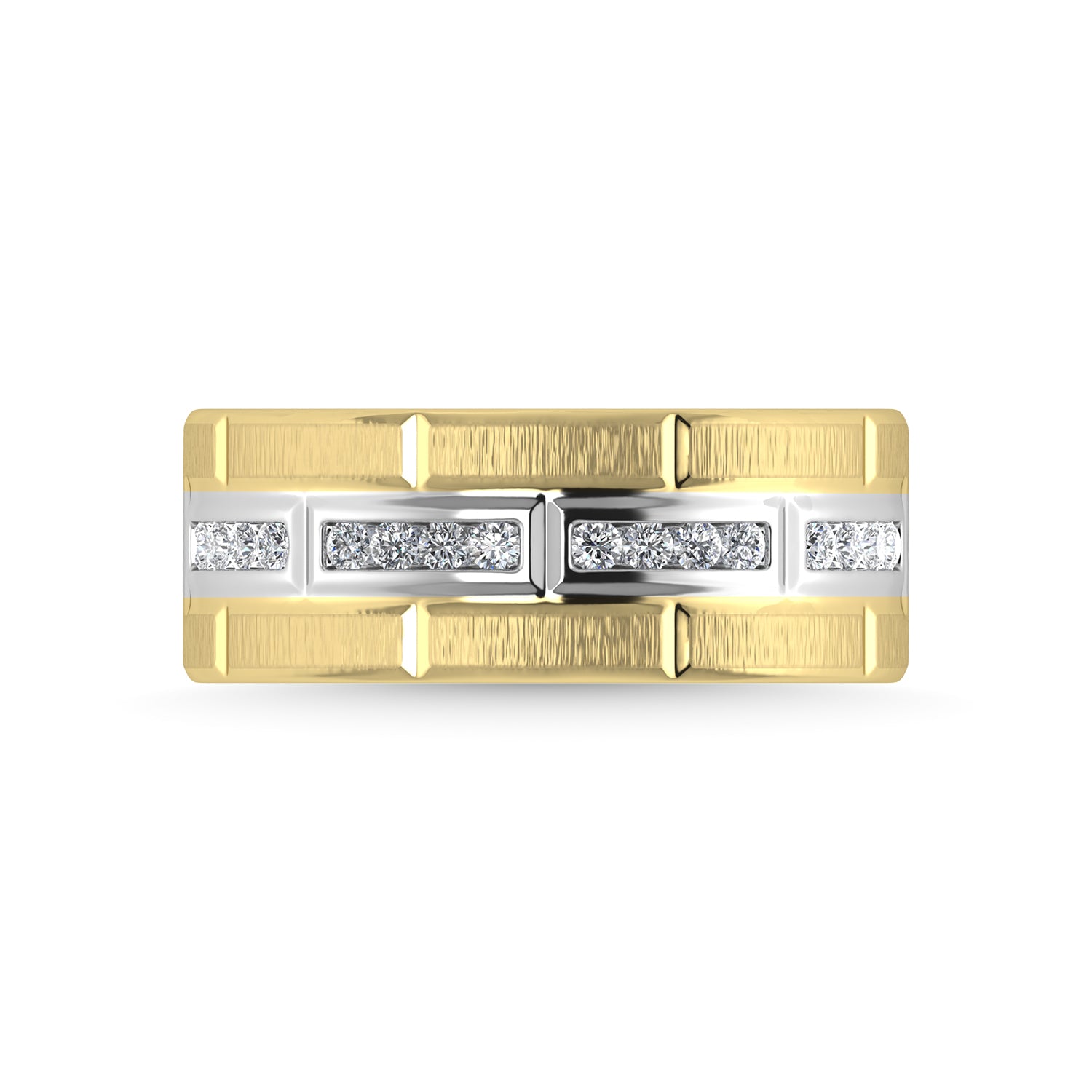 14K Yellow Gold Diamond 1/4 Ct.Tw. With White Rhodium Facet Mens Machine Band
