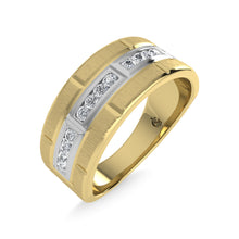 14K Yellow Gold Diamond 1/4 Ct.Tw. With White Rhodium Facet Mens Machine Band