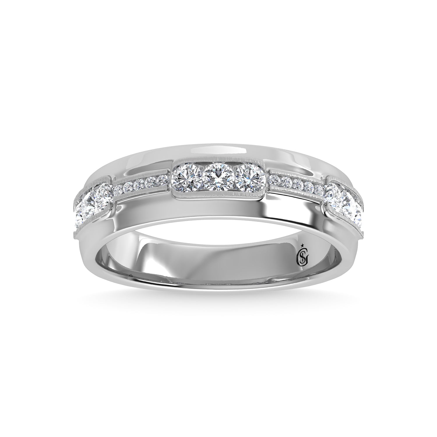 14K White Gold Diamond 5/8 Ct.Tw. Mens Machine Band