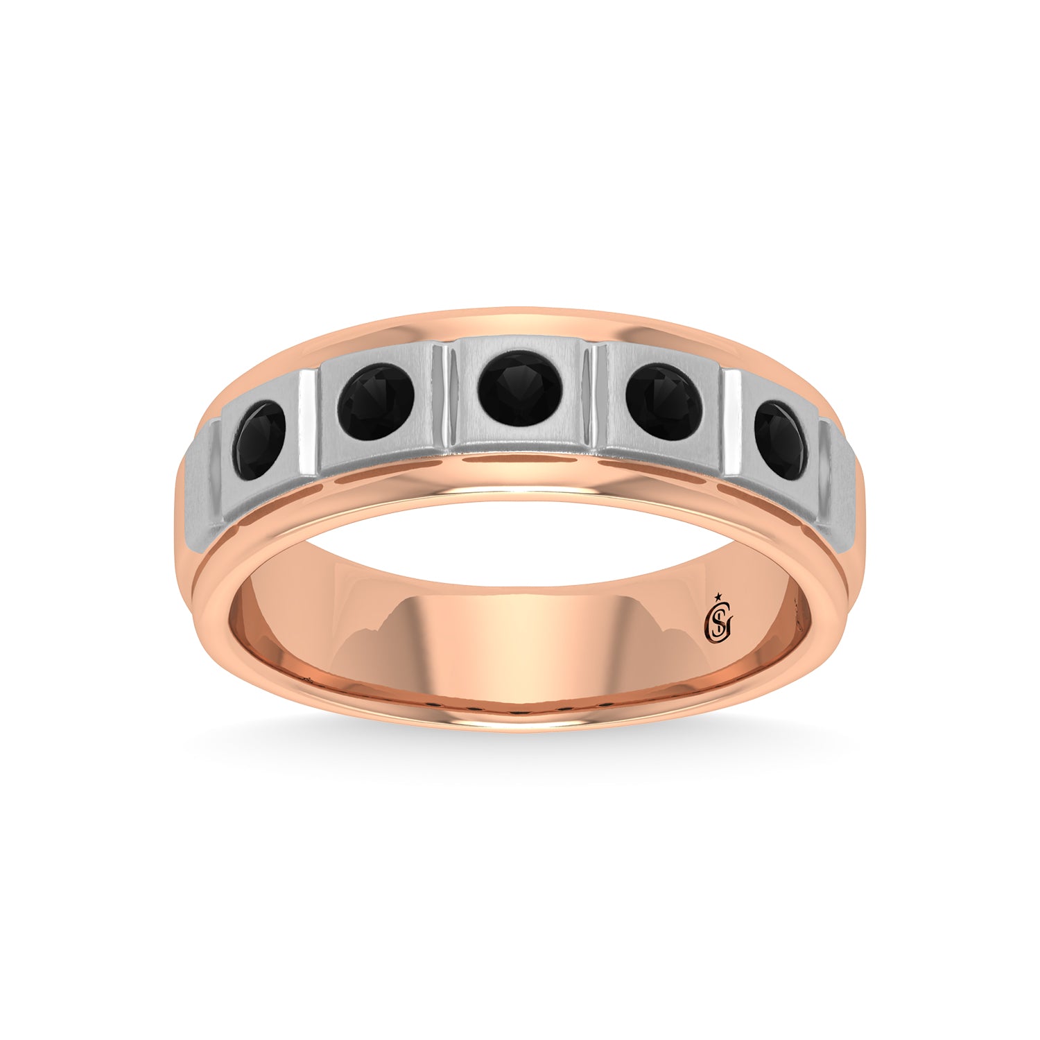 14K Rose Gold Diamond 1/2 Ct.Tw. With White Rhodium Facet Mens Machine Band