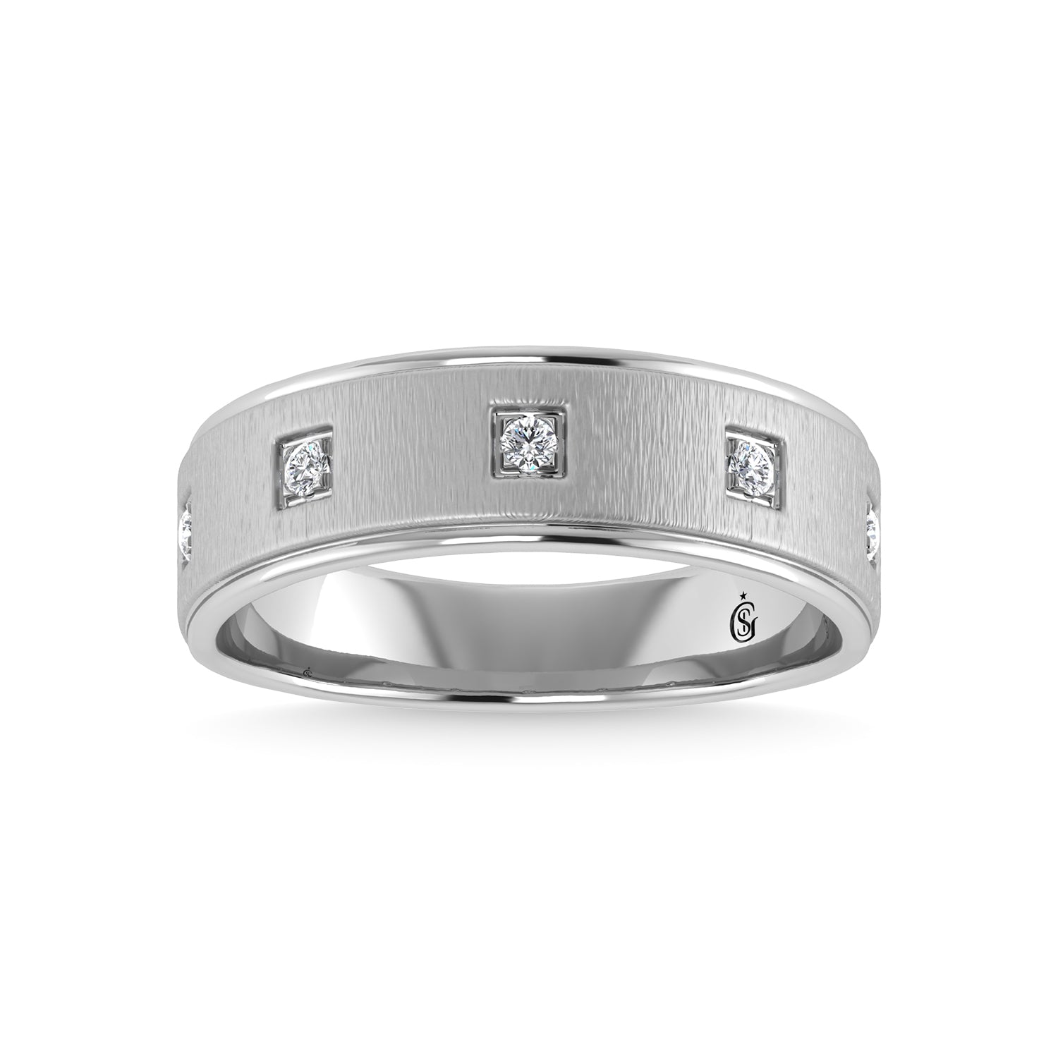 14K White Gold Diamond 1/8 Ct.Tw. Mens Machine Band
