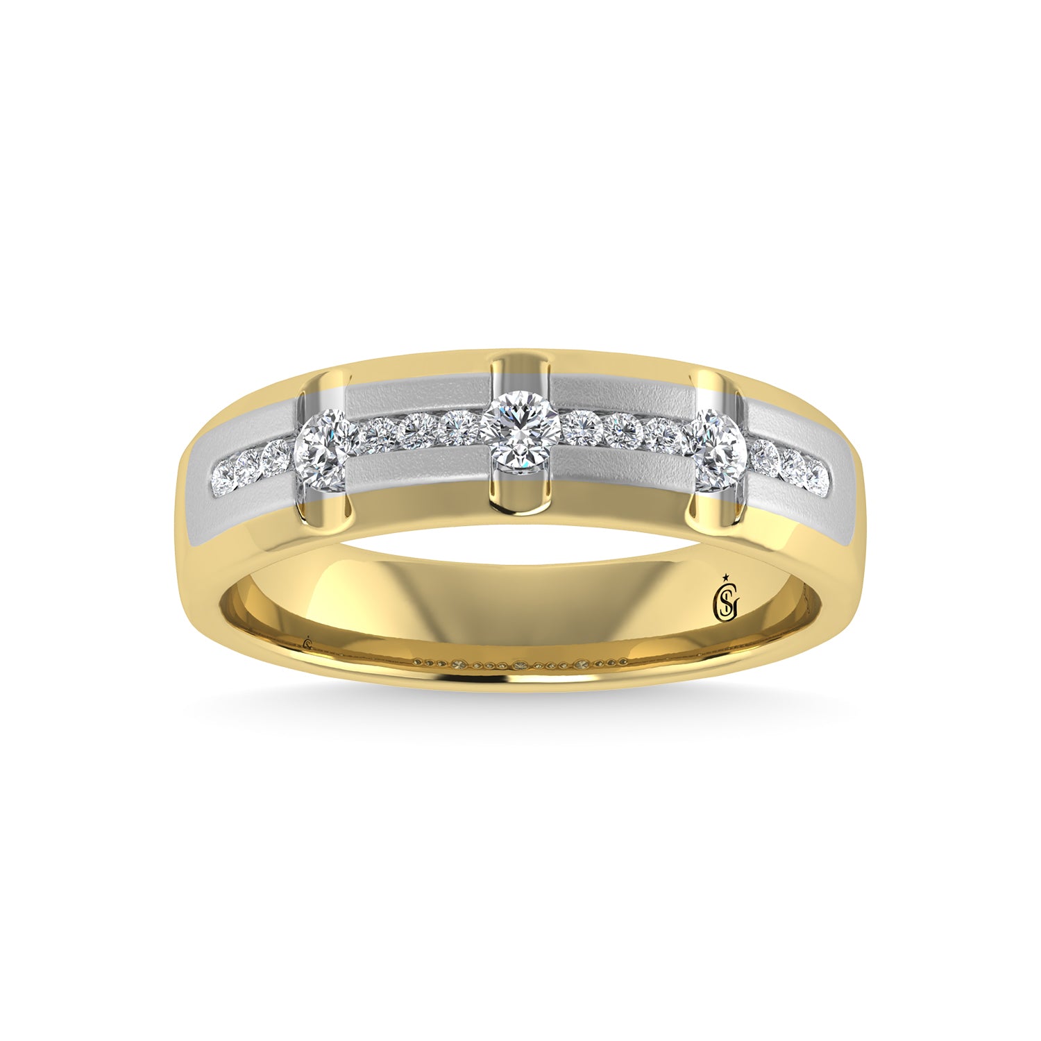 14K Two tone Diamond 1/3 Ct.Tw. Mens Fusion Band