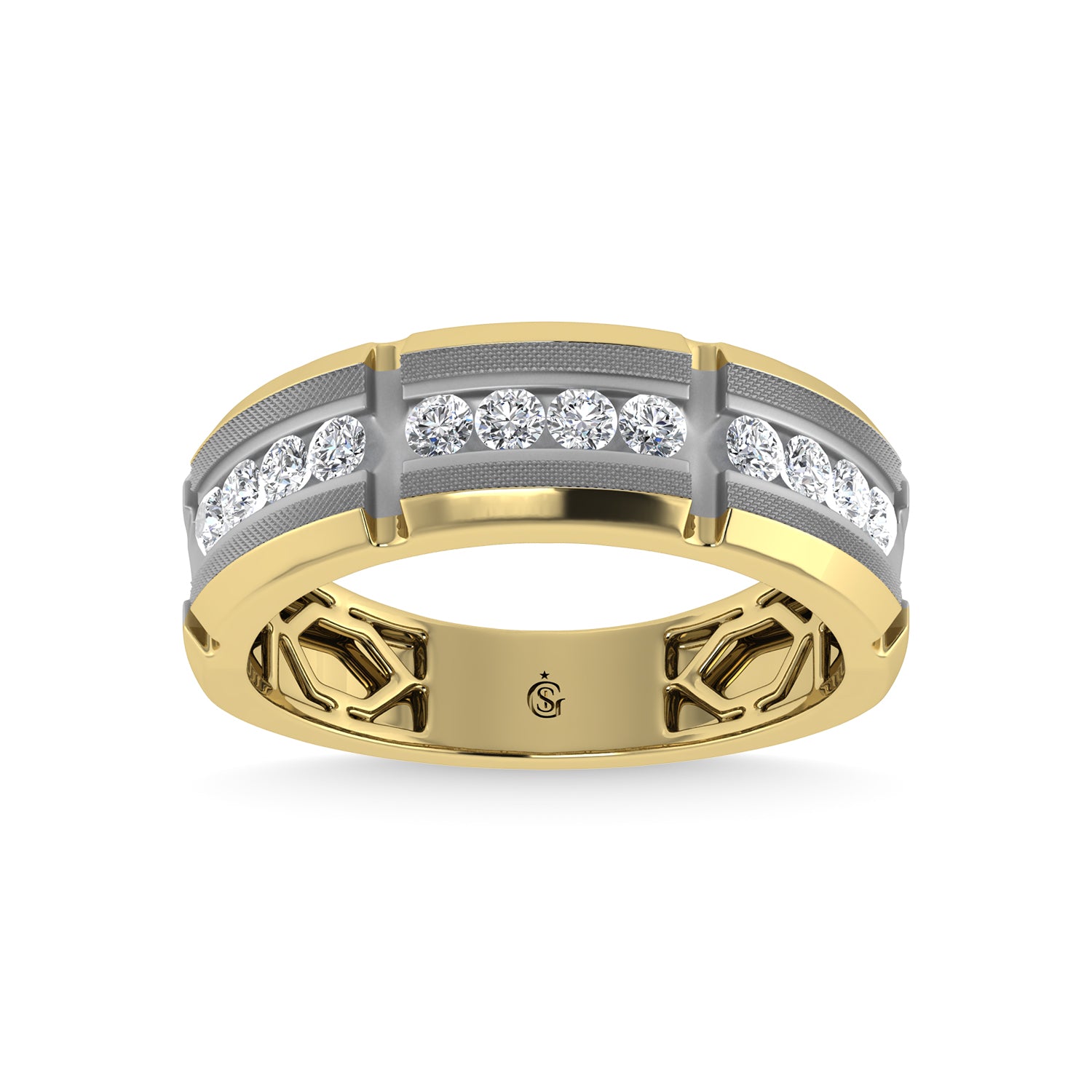 14K Rose Gold Diamond 1/2 Ct.Tw. Mens Machine Band