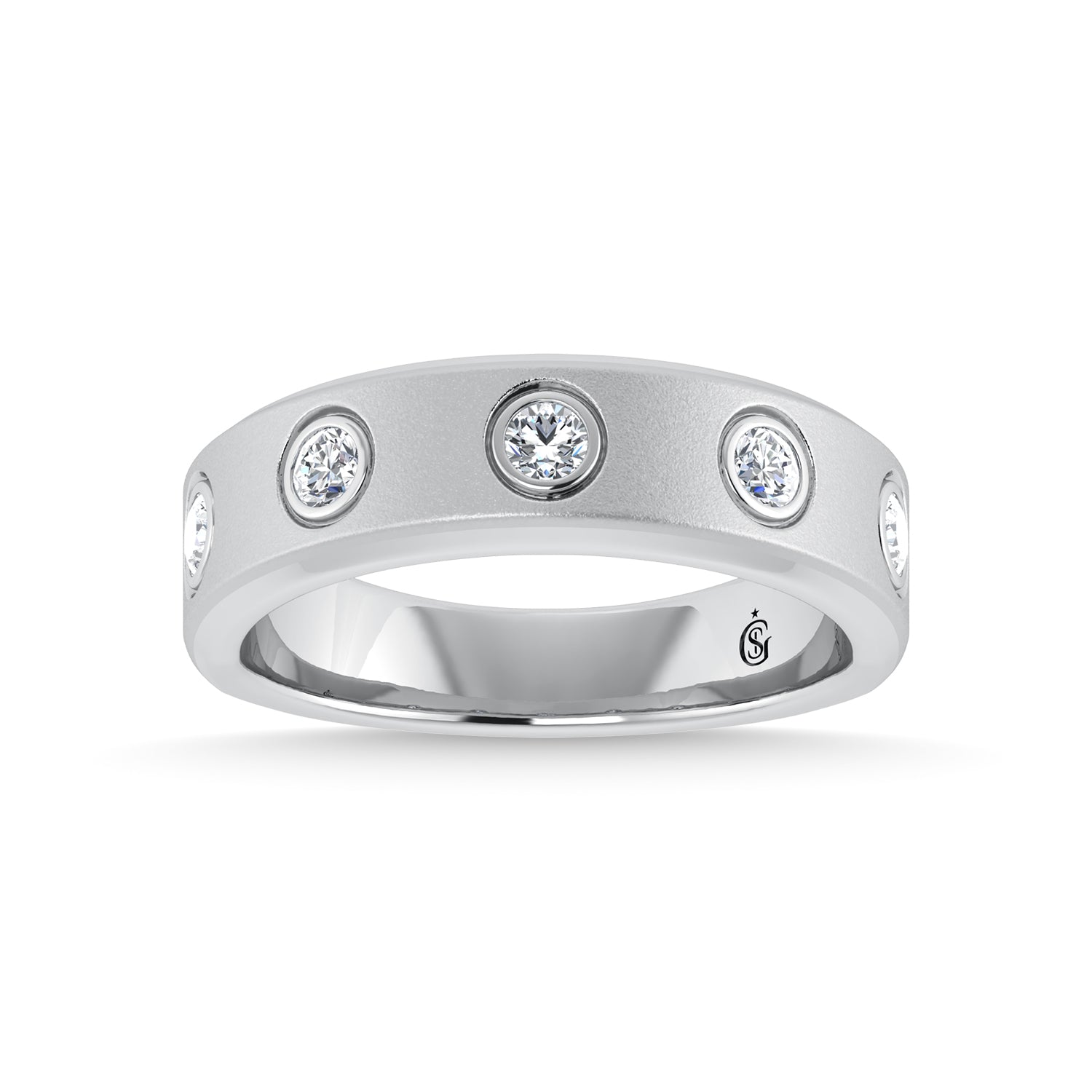 14K White Gold Diamond 3/8 Ct.Tw. Mens Machine Band