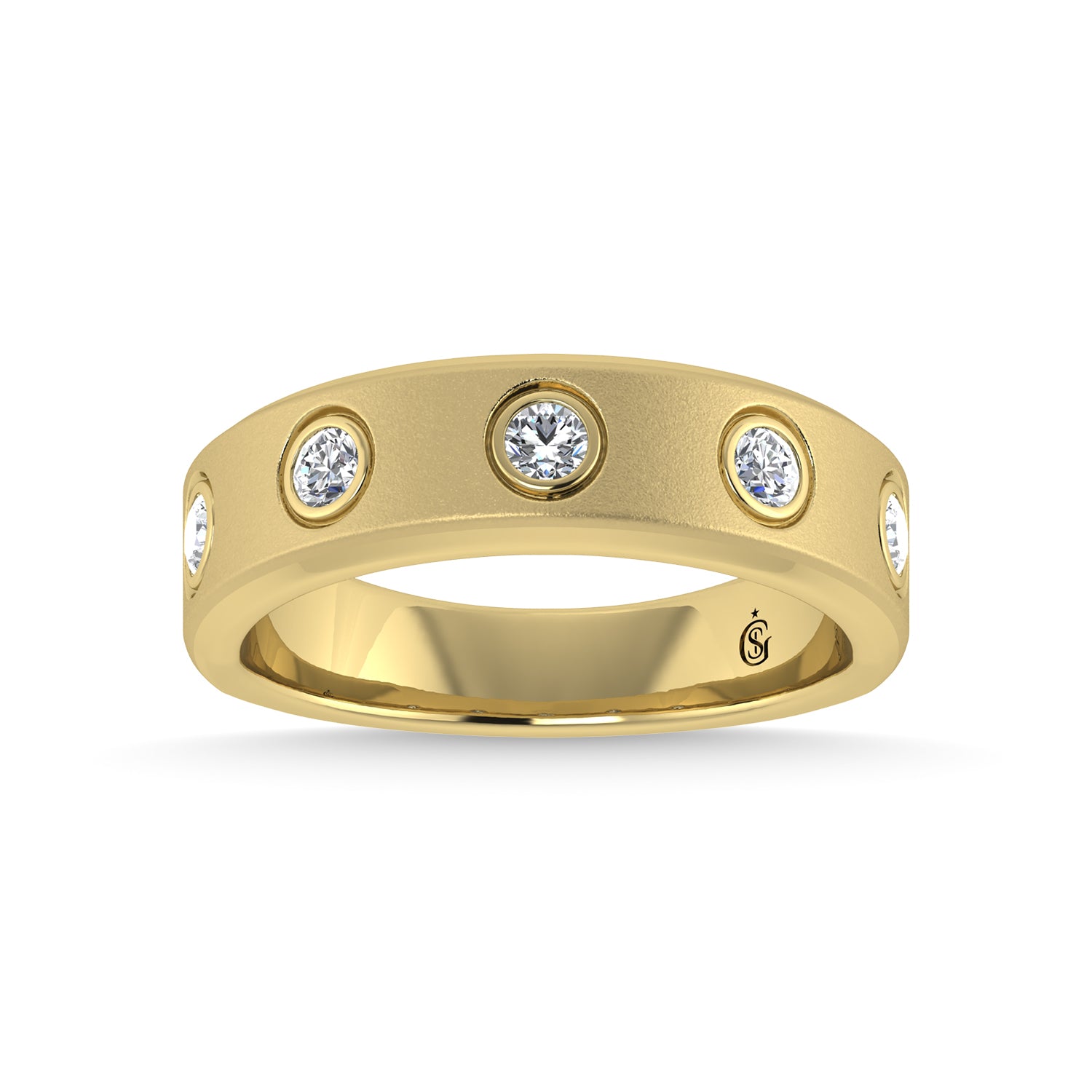 14K Yellow Gold Diamond 3/8 Ct.Tw. Mens Machine Band