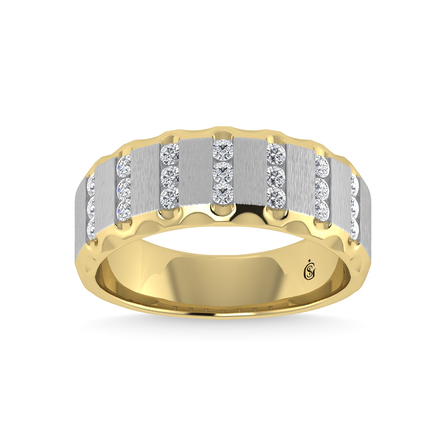 14K Two Tone Diamond 1/2 Ct.Tw. Mens Machine Fusion Band