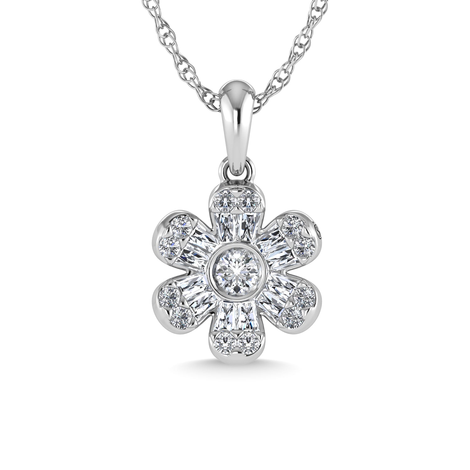 14K White Gold Diamond 1/3 Ct.Tw. Flower Pendant - thediamondsq