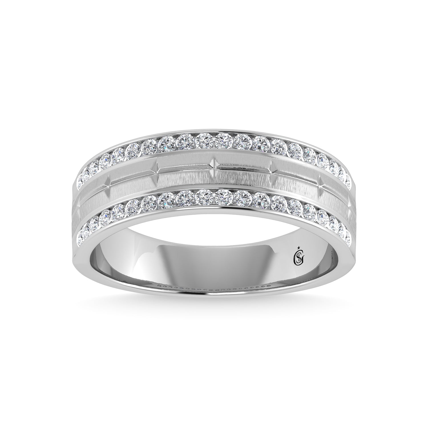 14K White Gold Diamond 1/2 Ct.Tw. Mens Machine Band - thediamondsq