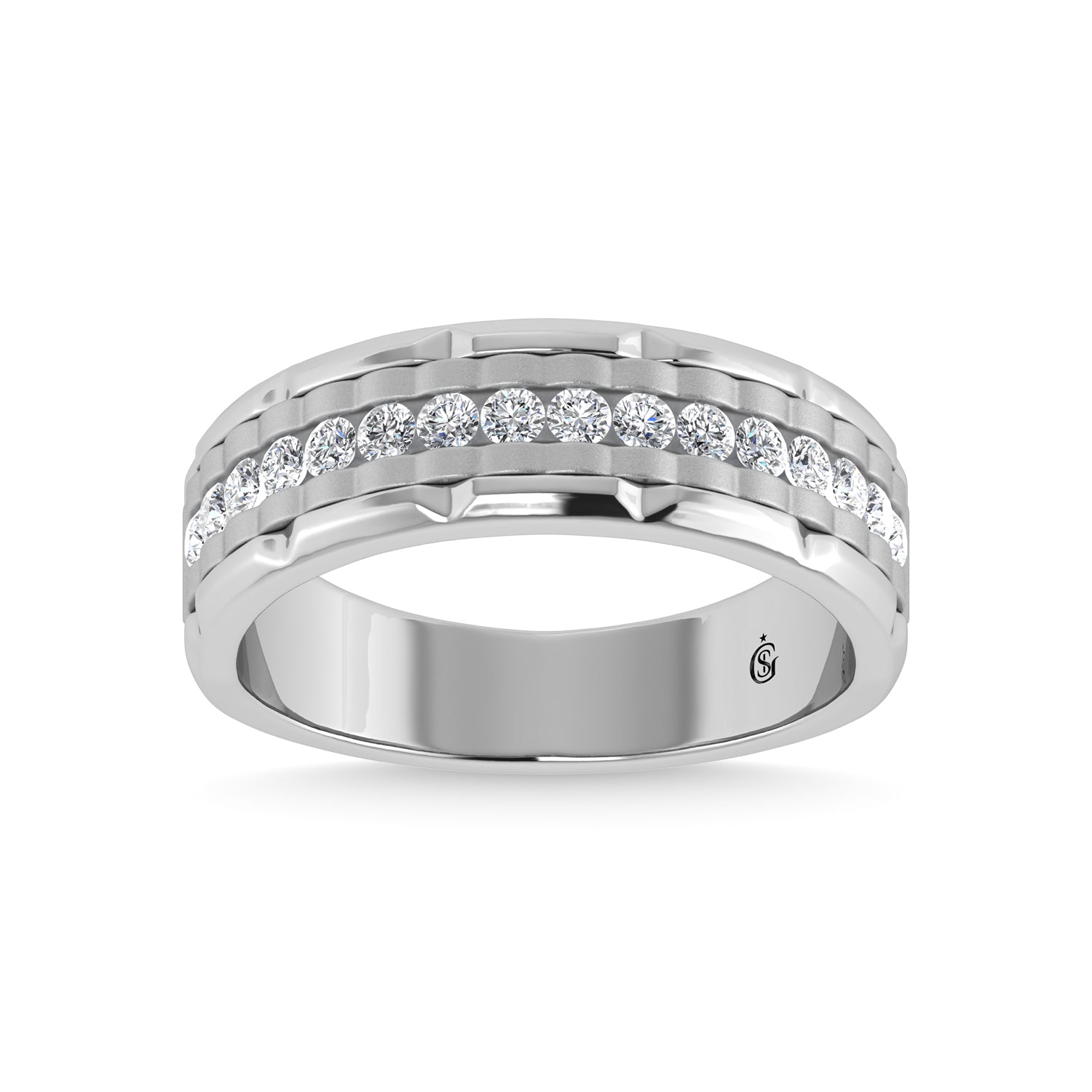 14K White Gold Diamond 1/2 Ct.Tw. Mens Machine Band - thediamondsq