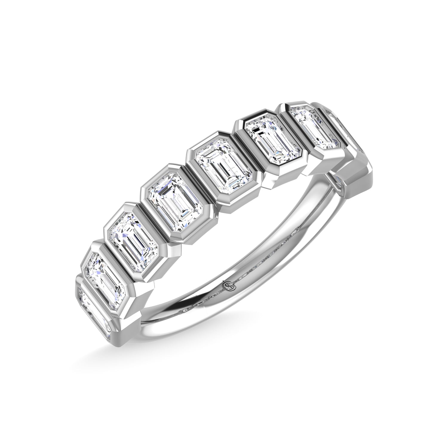 14K White Gold Diamond 1 1/3 Ct.Tw. Emerald Shape Half Way Bezel Band