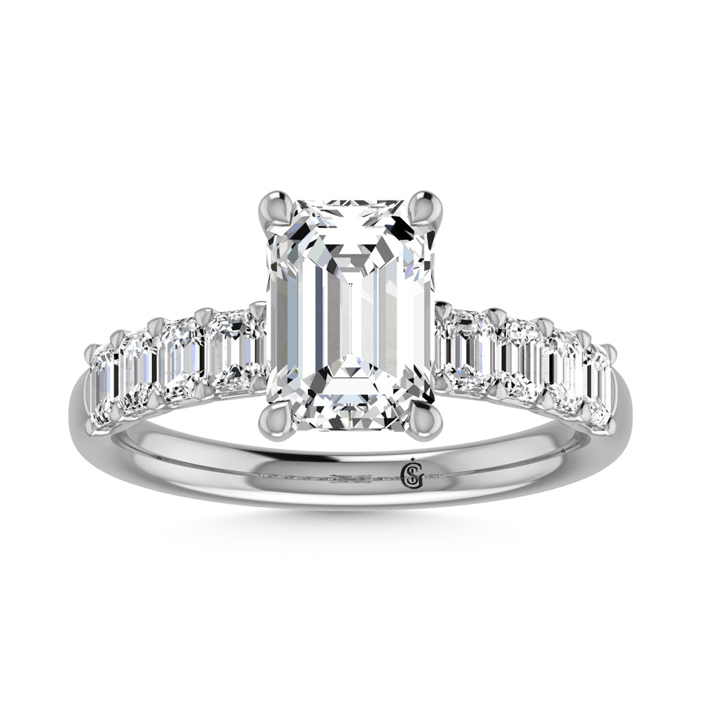 14K White Gold Diamond 1 Ct.Tw. Emerald Shape Half way Engagement Ring (Center 2 ctw)