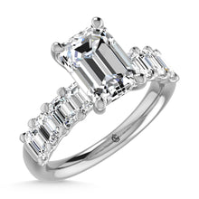 14K White Gold Diamond 1 5/8 Ct.Tw. Emerald Shape Half Way Semi Engagement Ring (3ct Center)