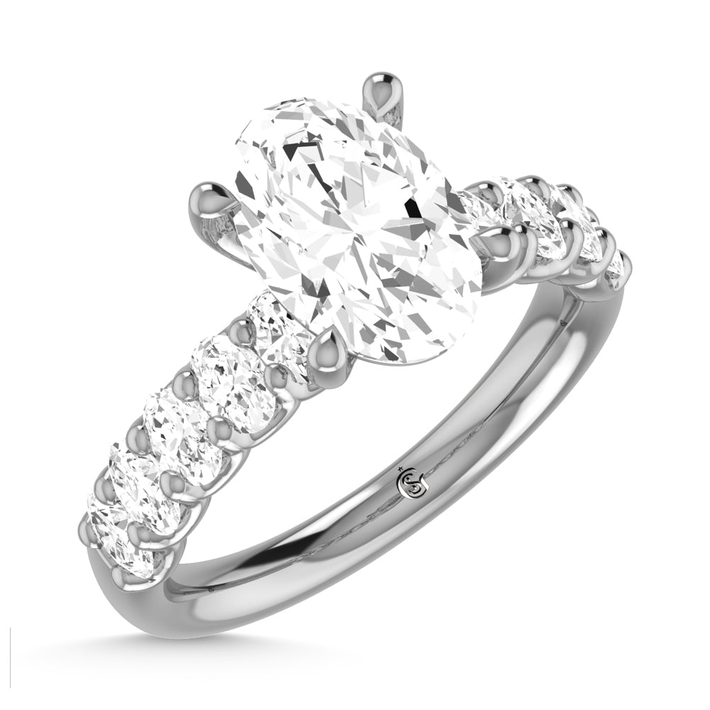14K White Gold Diamond 1 Ct.Tw. Oval Shape Half way Engagement Ring (Center 2 ctw)