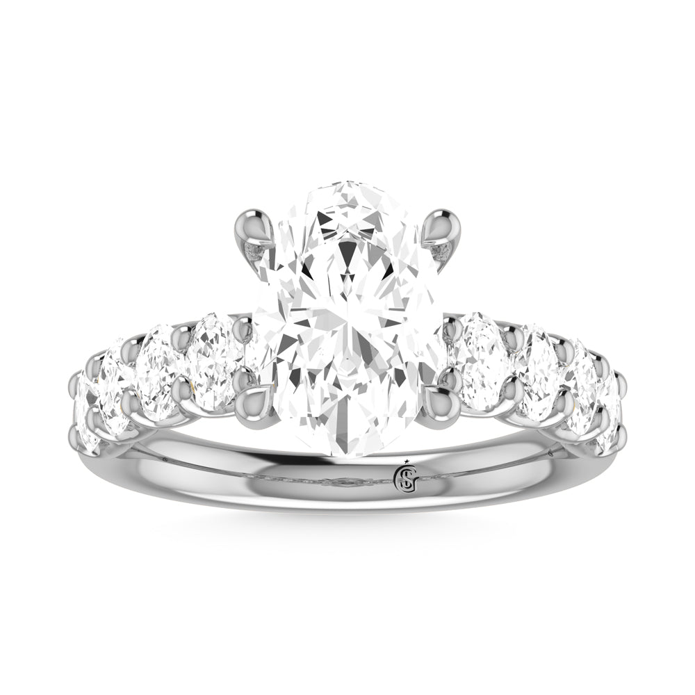 14K White Gold Diamond 1 Ct.Tw. Oval Shape Half way Engagement Ring (Center 2 ctw)