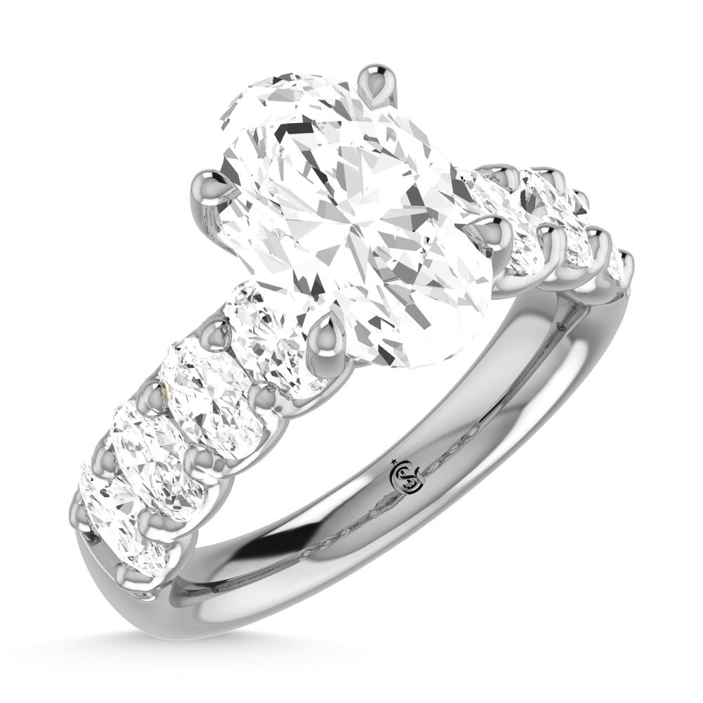 14K White Gold Diamond 1 5/8 Ct.Tw. Oval Shape Half way Engagement Ring (Center 3 ctw)