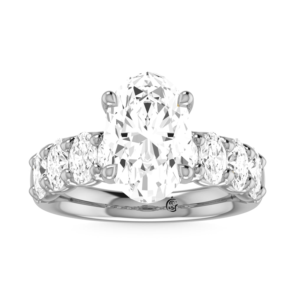 14K White Gold Diamond 1 5/8 Ct.Tw. Oval Shape Half way Engagement Ring (Center 3 ctw)