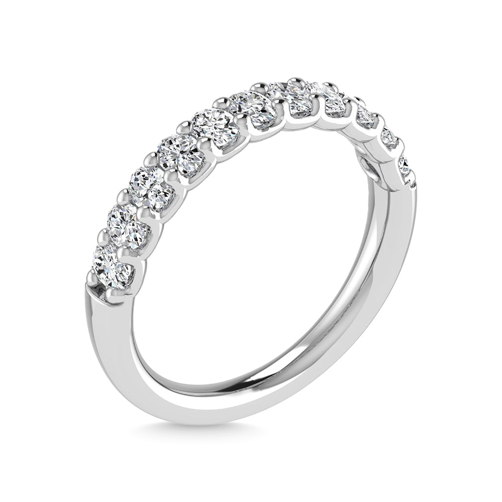 14K White Gold Diamond 1 Ct.Tw. Oval Shape Half way Wedding Band