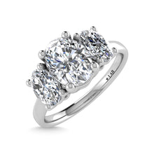 14K White Gold Lab Grown Diamond 3 Ct.Tw. Plain Shank Oval Shape Three Stone Engagement Ring